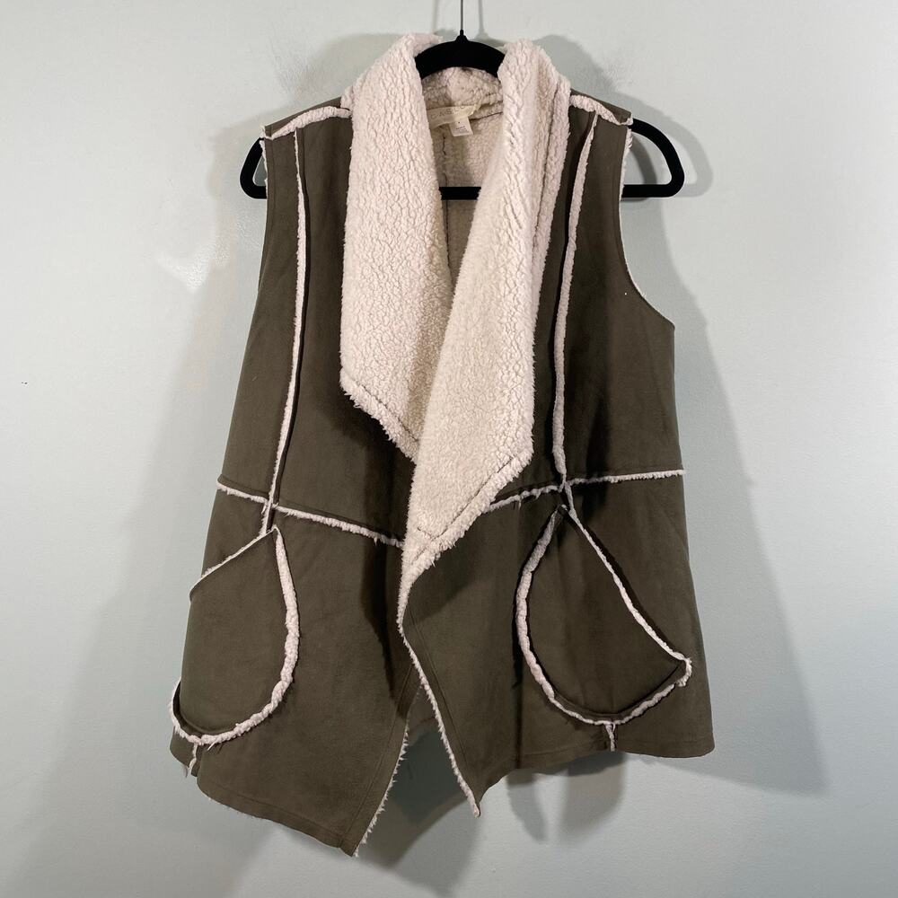 Caslon Women Green Faux Suede Sherpa Lined Vest Size S